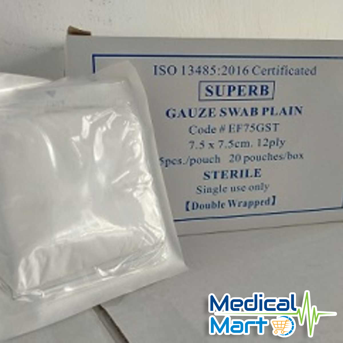 Sterile Gauze Swab Plain, 7.5cm x 7.5cm - 12ply