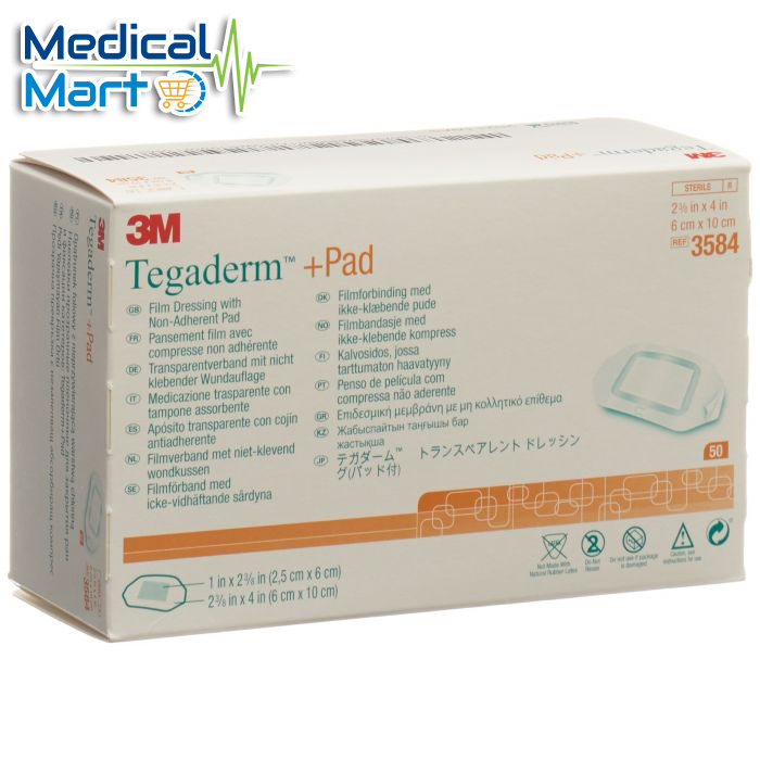 3m Tegaderm + Pad Transparent Dressing With Absorbent Pad 3584, 50's/box