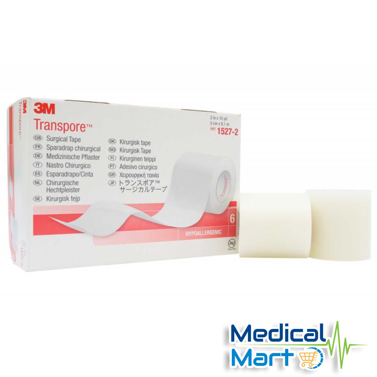 3M Transpore Surgical Tape 2 inch x 10 yds. - Model 1527-2 - Box of 6