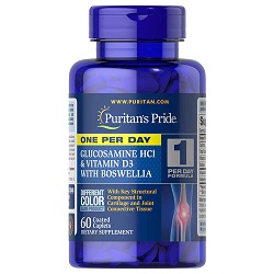Puritans Pride Glucosamine HCL & Vitamin D3 with Boswellia Coated Caplets 60's